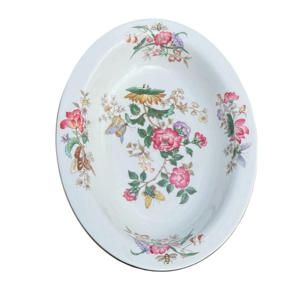 Wedgwood Charnwood Bone China Oval Vegetable Bowl Floral Butterfly Gold‎ Rim 10
